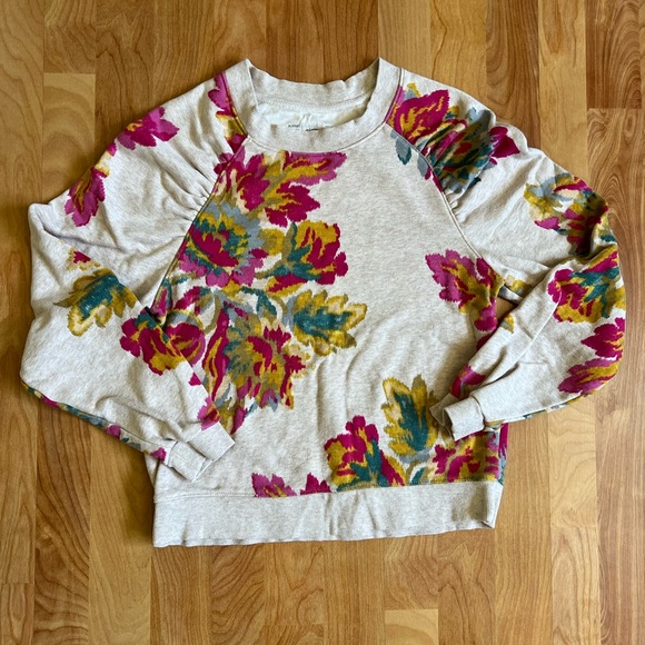 Anthropologie Cream and Pink French Terry Sweatshirt Top sz XS - Picture 1 of 9
